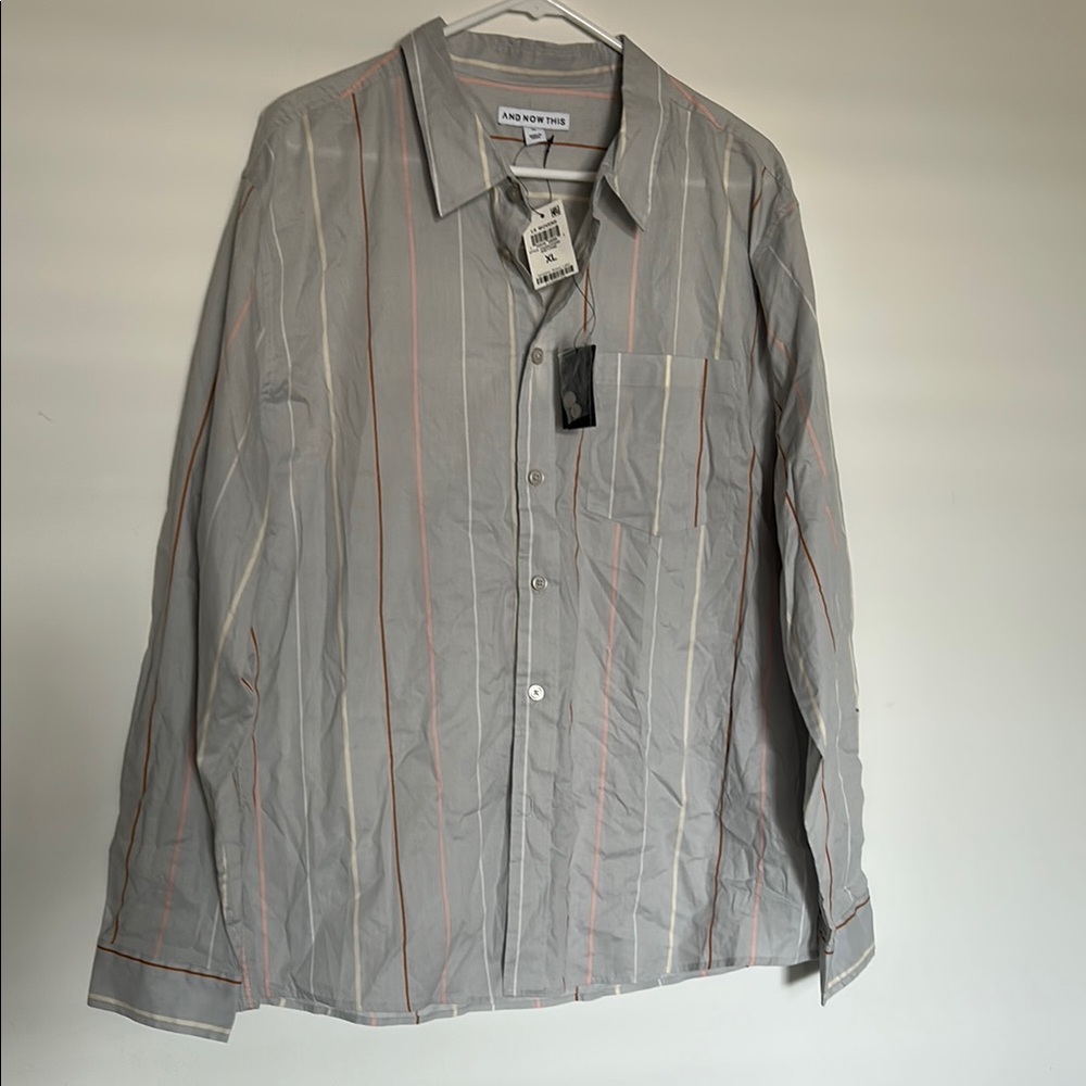 And Now This, Men’s Size XL Gray Striped Button-Up Shirt